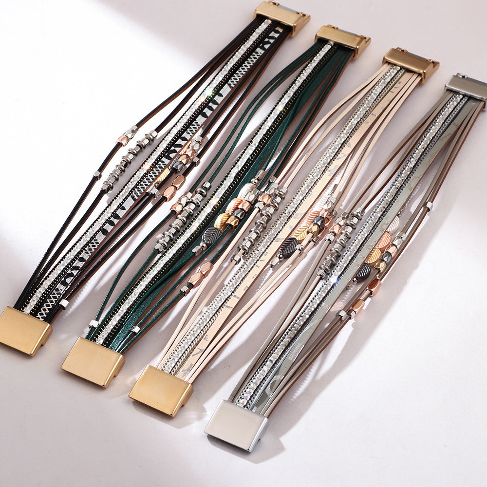 Wholesale Leather Braided Ethnic Style Magnetic Clasp Bracelet